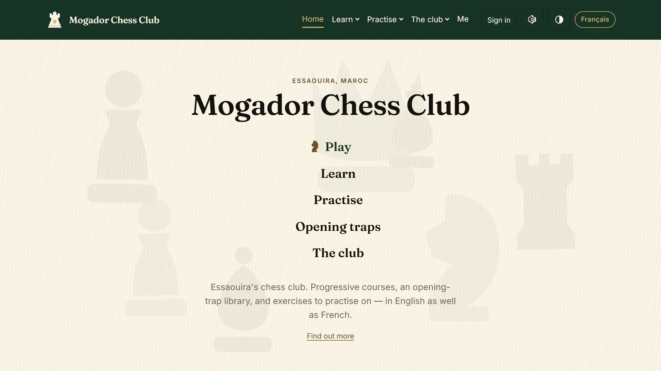Mogador Chess Club — home page hero