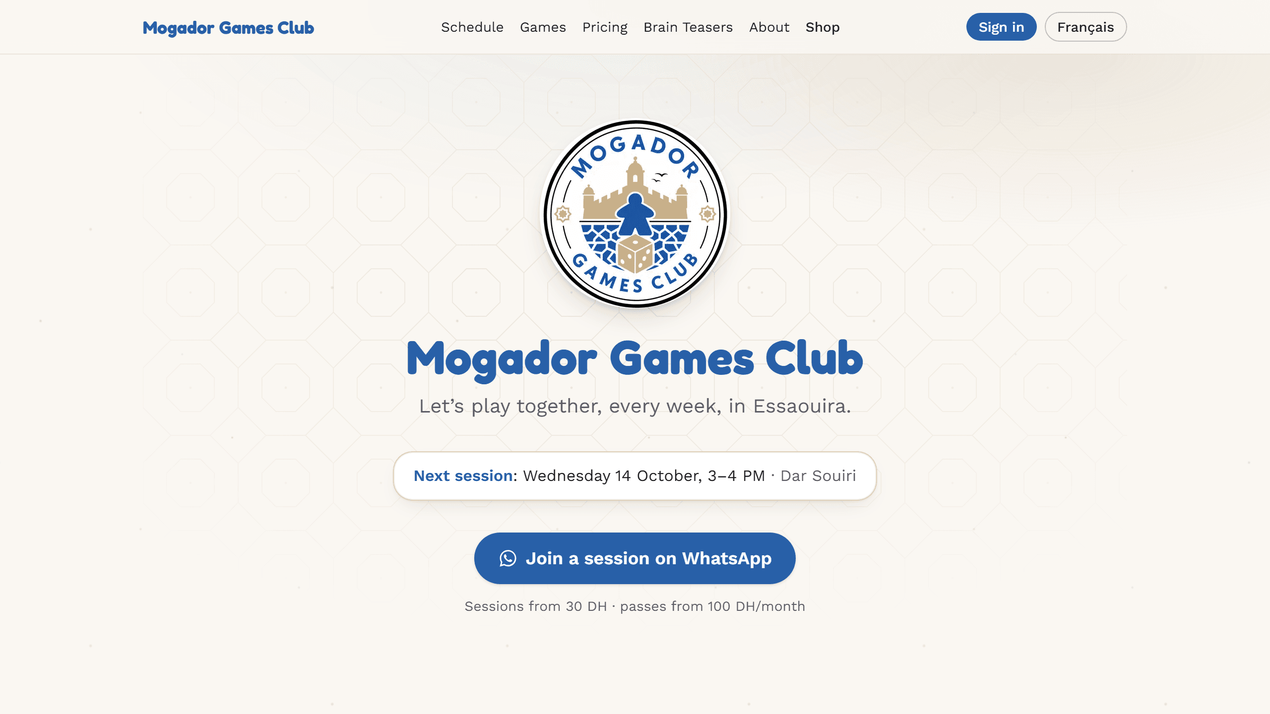Mogador Games Club — home page hero